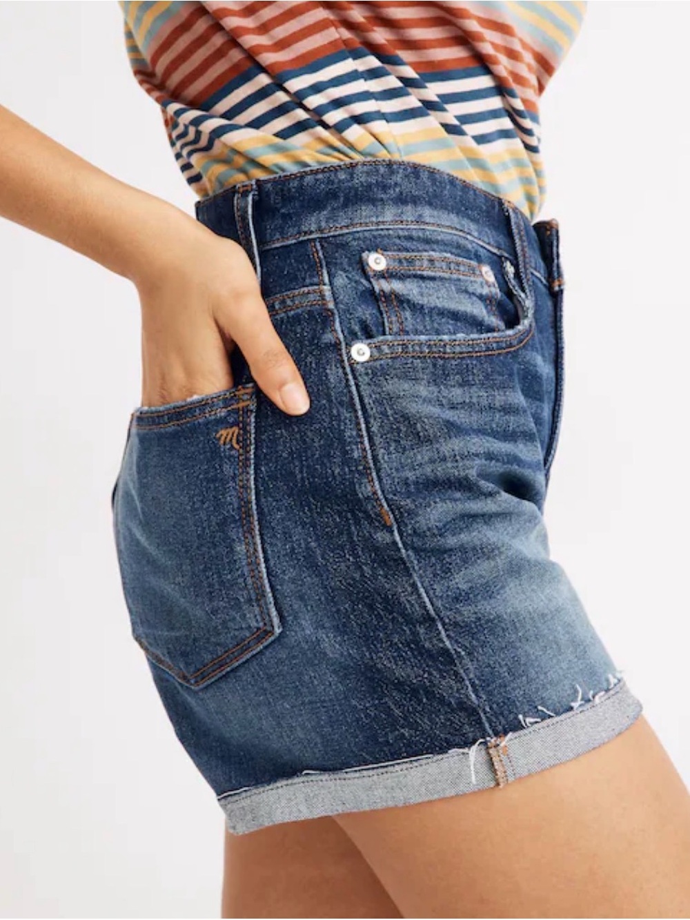 Madewell Medium Blue High-Rise Cuffed Denim Shorts